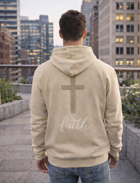 Faith Cross Hoodie – Beige Edition